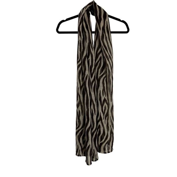 Ann Taylor Loft Scarf Womens Brown Beige Zebra Animal Print Wide Neck Scarf - Picture 1 of 6